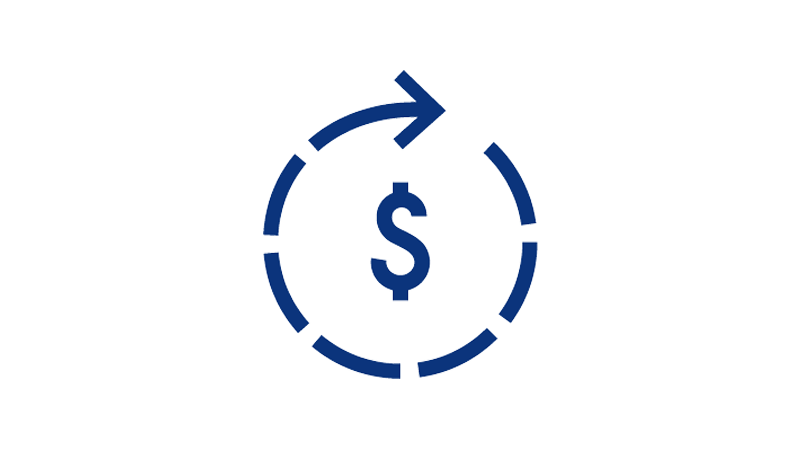 Illustration of dollar sign enclosed by a dotted circular arrow.